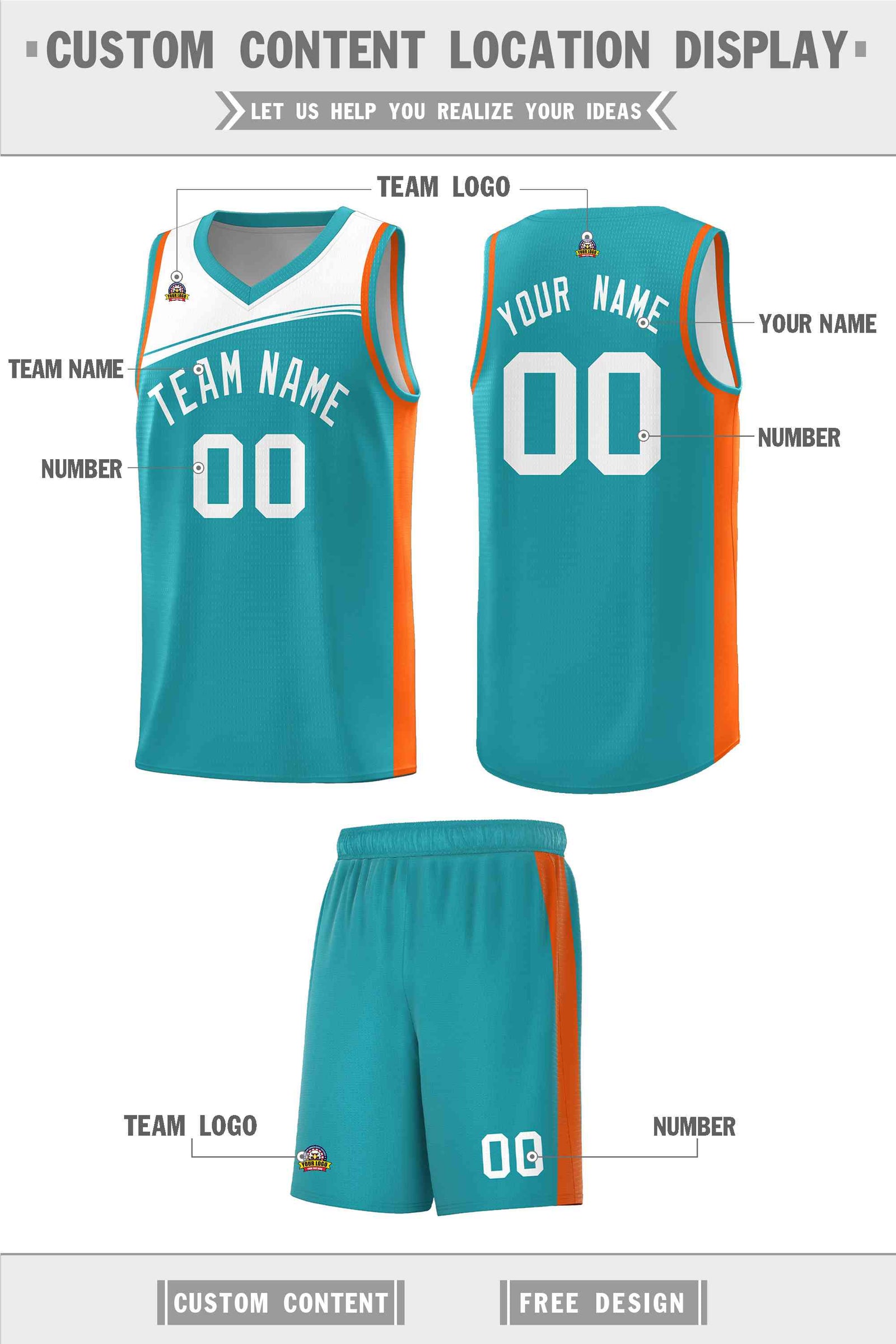 Custom Aqua White Color Block Sports Uniform Basketball Jersey