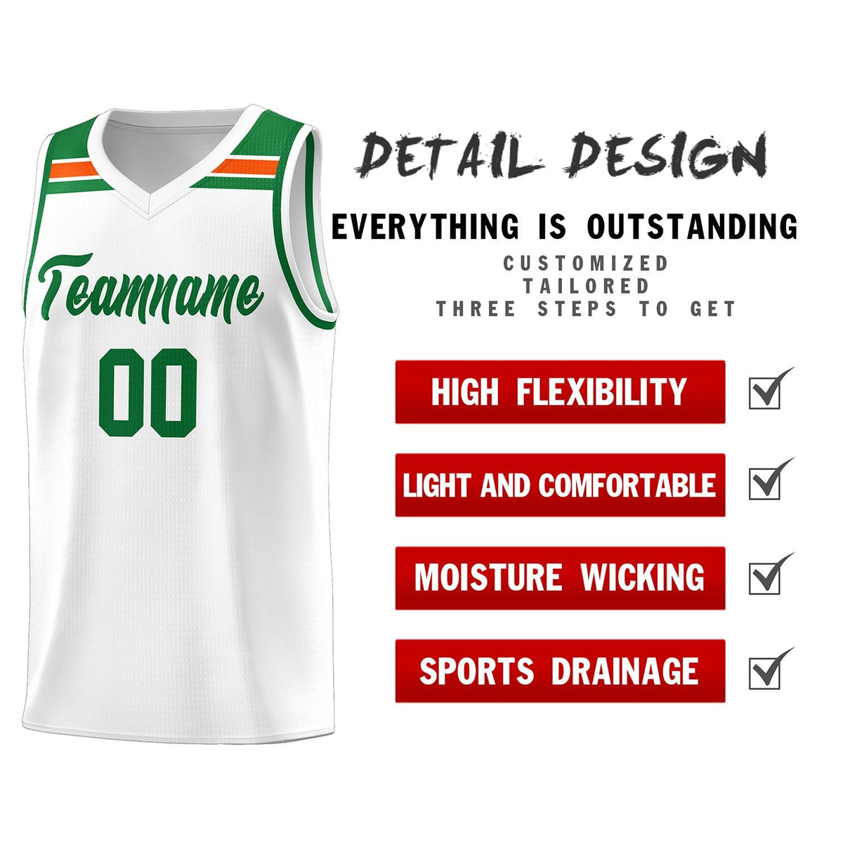 Custom White Kelly Green-Orange Classic Sports Uniform Basketball Jersey