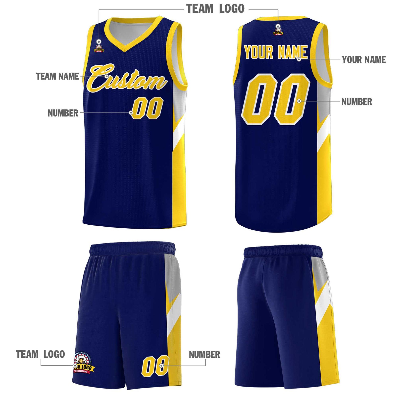 Custom Navy Gold Side Design Sets Sports Uniform Basketball Jersey