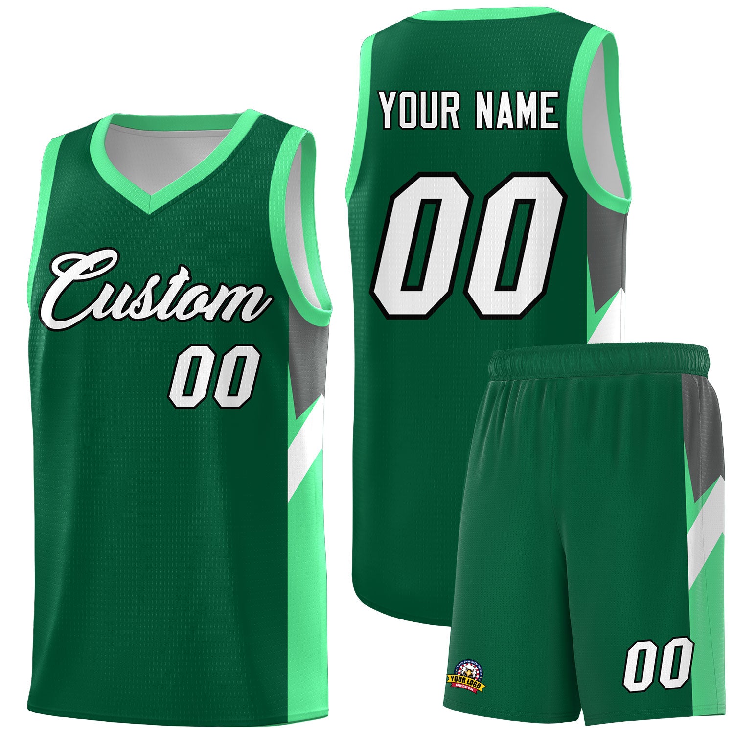 Custom Kelly Green Bright Green Side Design Sets Sports Uniform Basketball Jersey