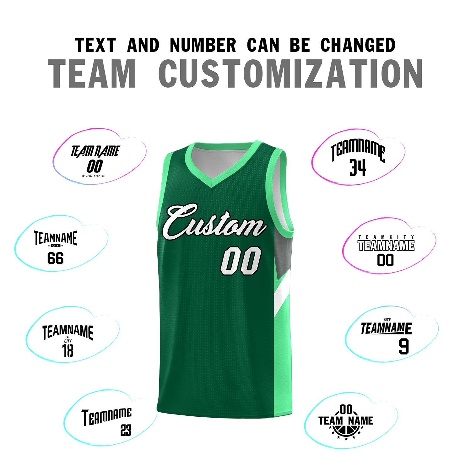 Custom Kelly Green Bright Green Side Design Sets Sports Uniform Basketball Jersey
