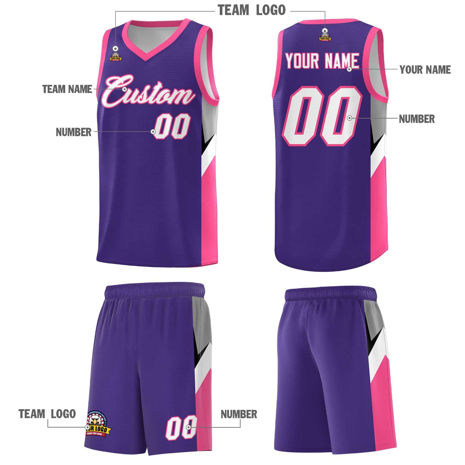 Custom Purple Pink Side Design Sets Sports Uniform Basketball Jersey