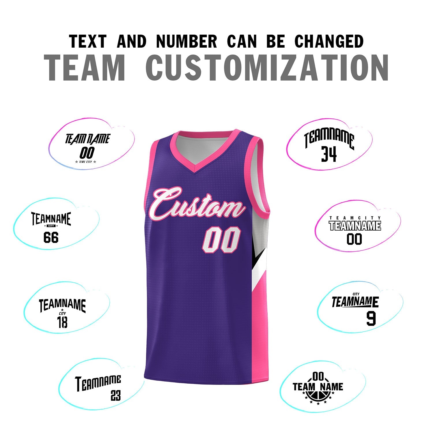 Custom Purple Pink Side Design Sets Sports Uniform Basketball Jersey