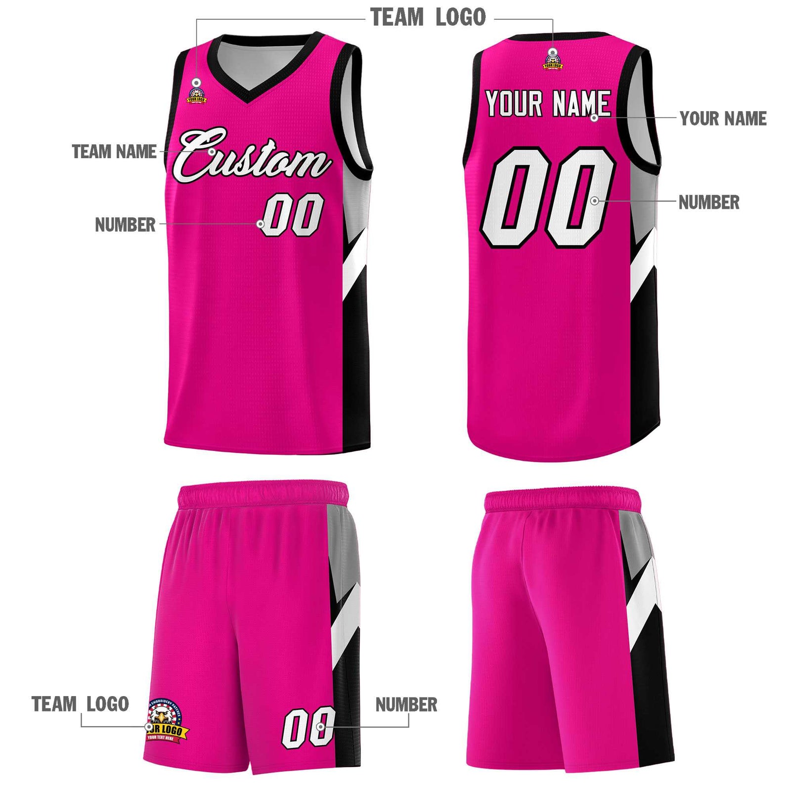 Custom Pink Black Side Design Sets Sports Uniform Basketball Jersey