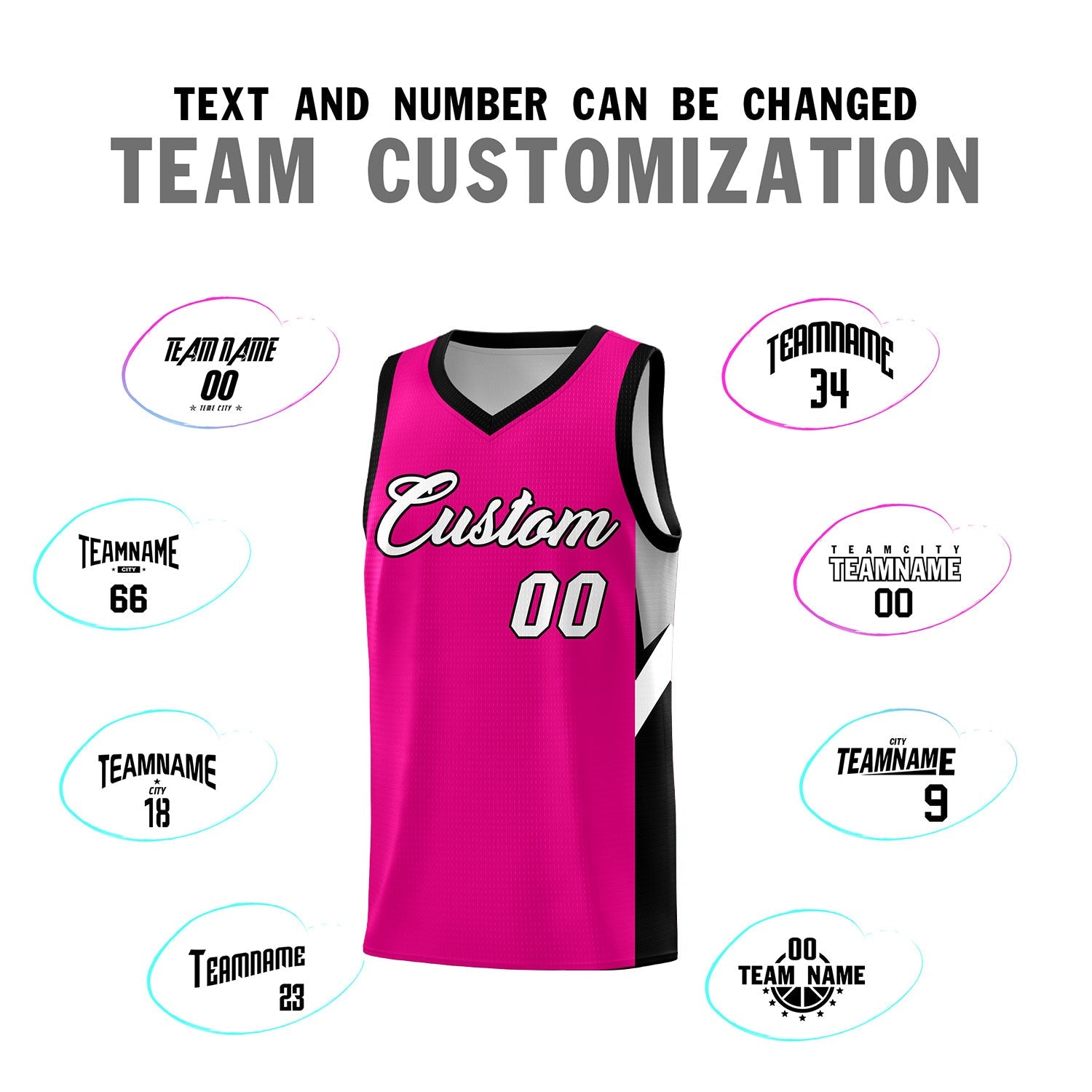 Custom Pink Black Side Design Sets Sports Uniform Basketball Jersey