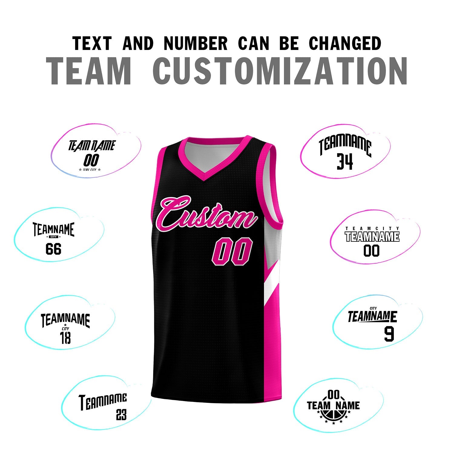 Custom Black Pink Side Design Sets Sports Uniform Basketball Jersey