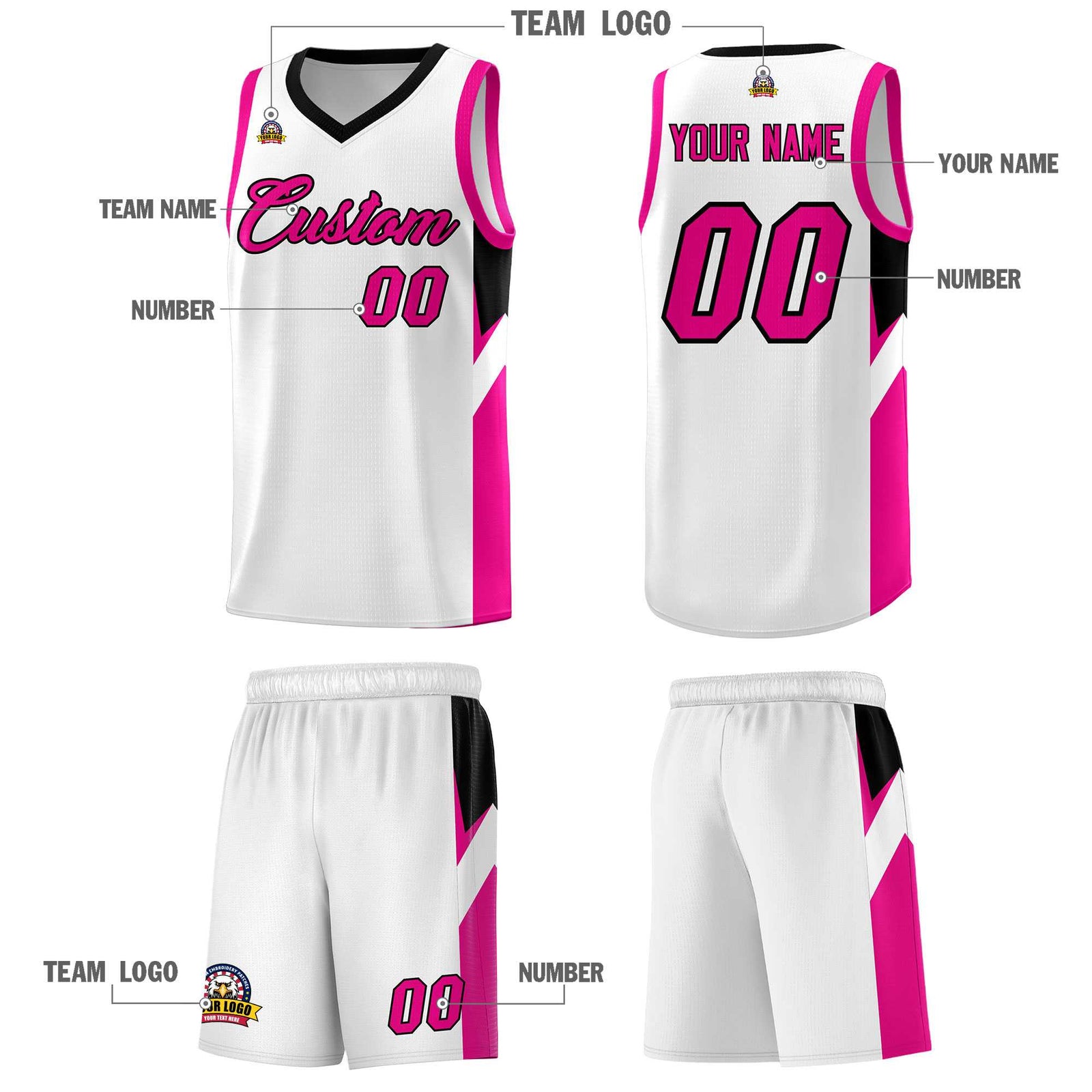 Custom White Black Side Design Sets Sports Uniform Basketball Jersey