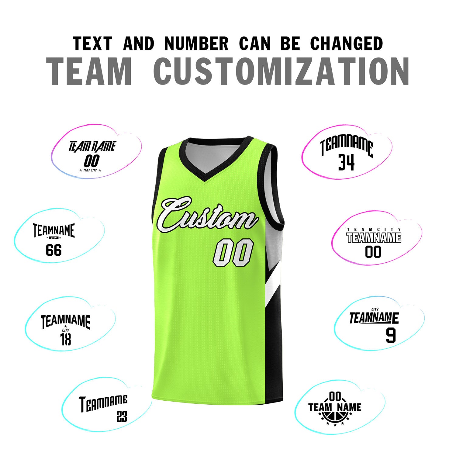 Custom Fluorescent Green Black Side Design Sets Sports Uniform Basketball Jersey