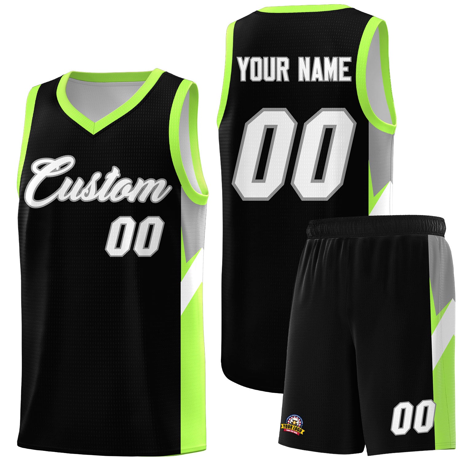 Custom Black Fluorescent Green Side Design Sets Sports Uniform Basketball Jersey