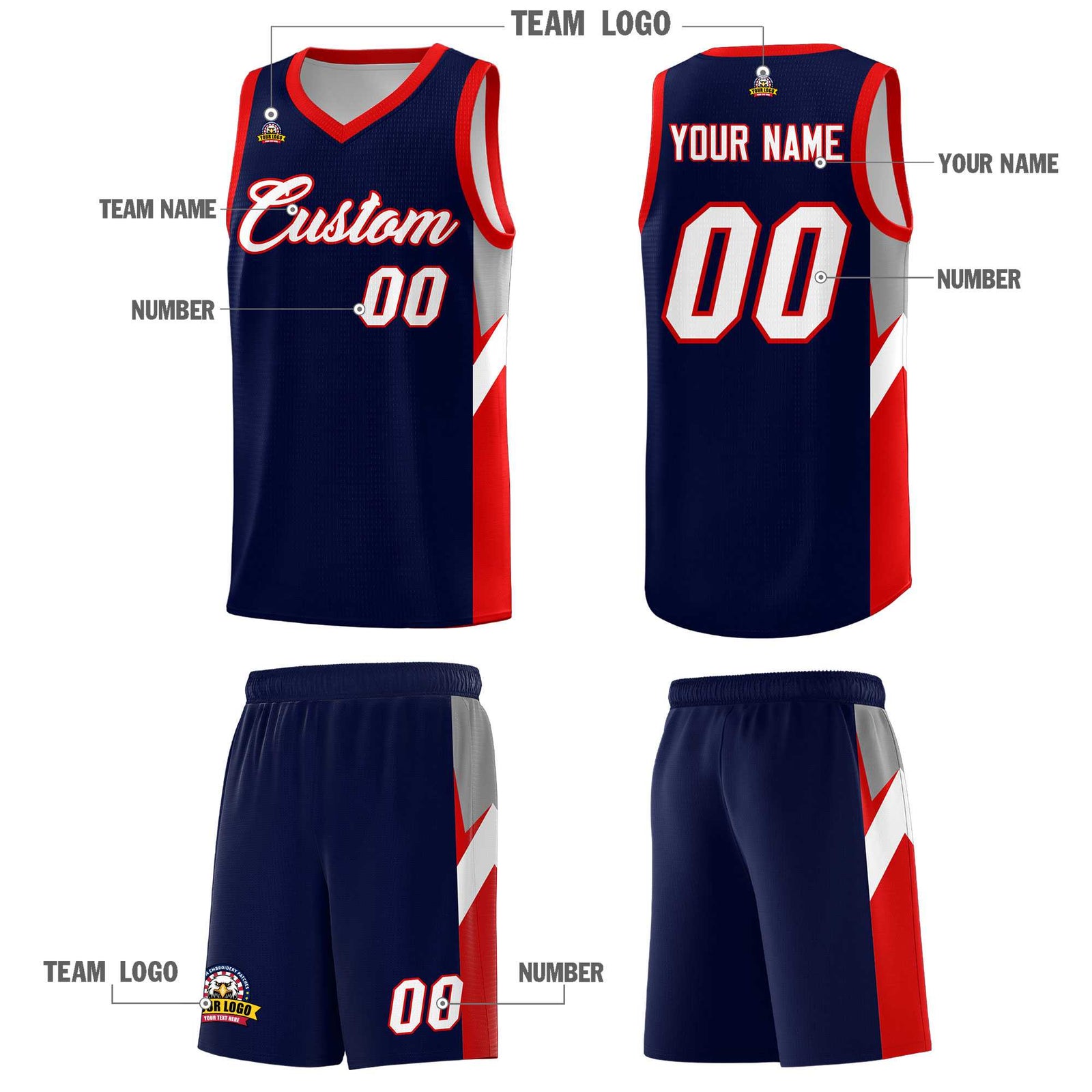Custom Navy Red Side Design Sets Sports Uniform Basketball Jersey