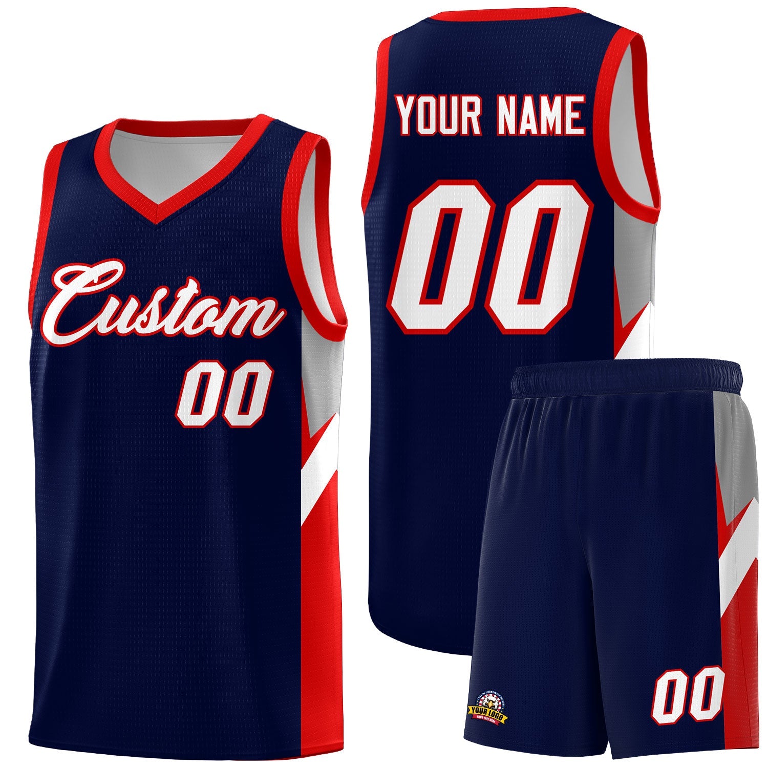Custom Navy Red Side Design Sets Sports Uniform Basketball Jersey