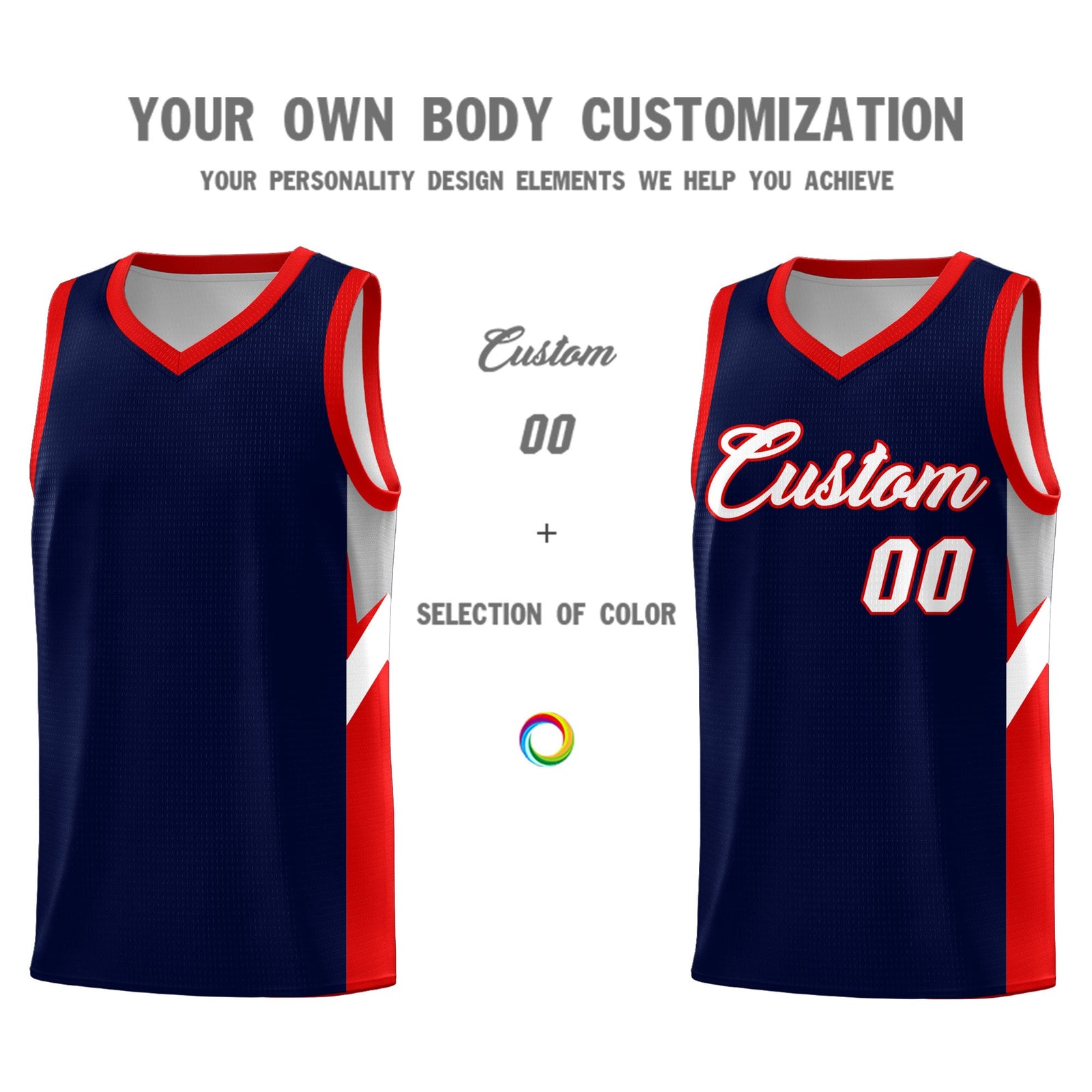 Custom Navy Red Side Design Sets Sports Uniform Basketball Jersey