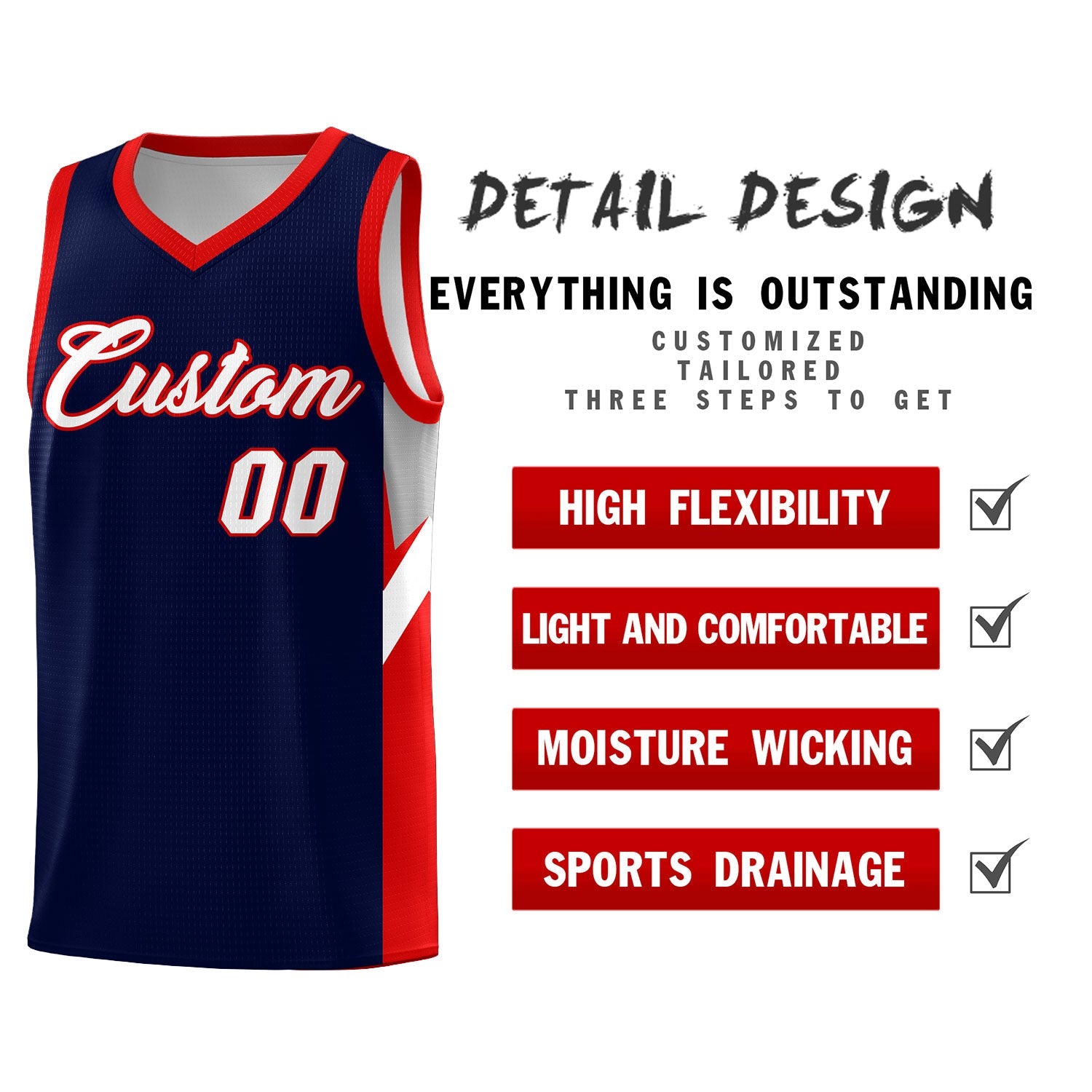 Custom Navy Red Side Design Sets Sports Uniform Basketball Jersey