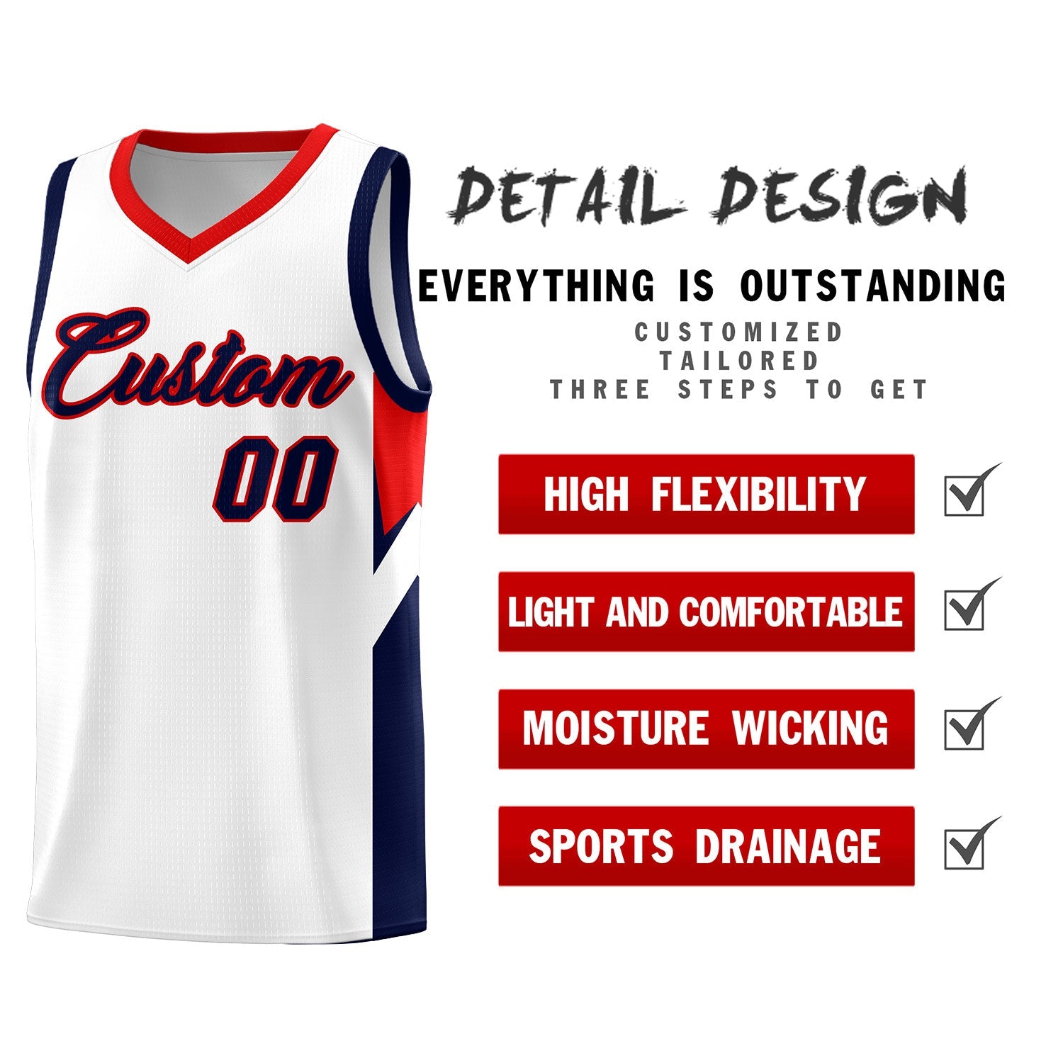 Custom White Red Side Design Sets Sports Uniform Basketball Jersey