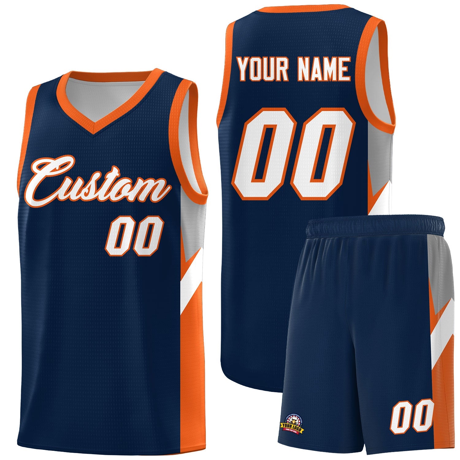Custom Navy Orange Side Design Sets Sports Uniform Basketball Jersey