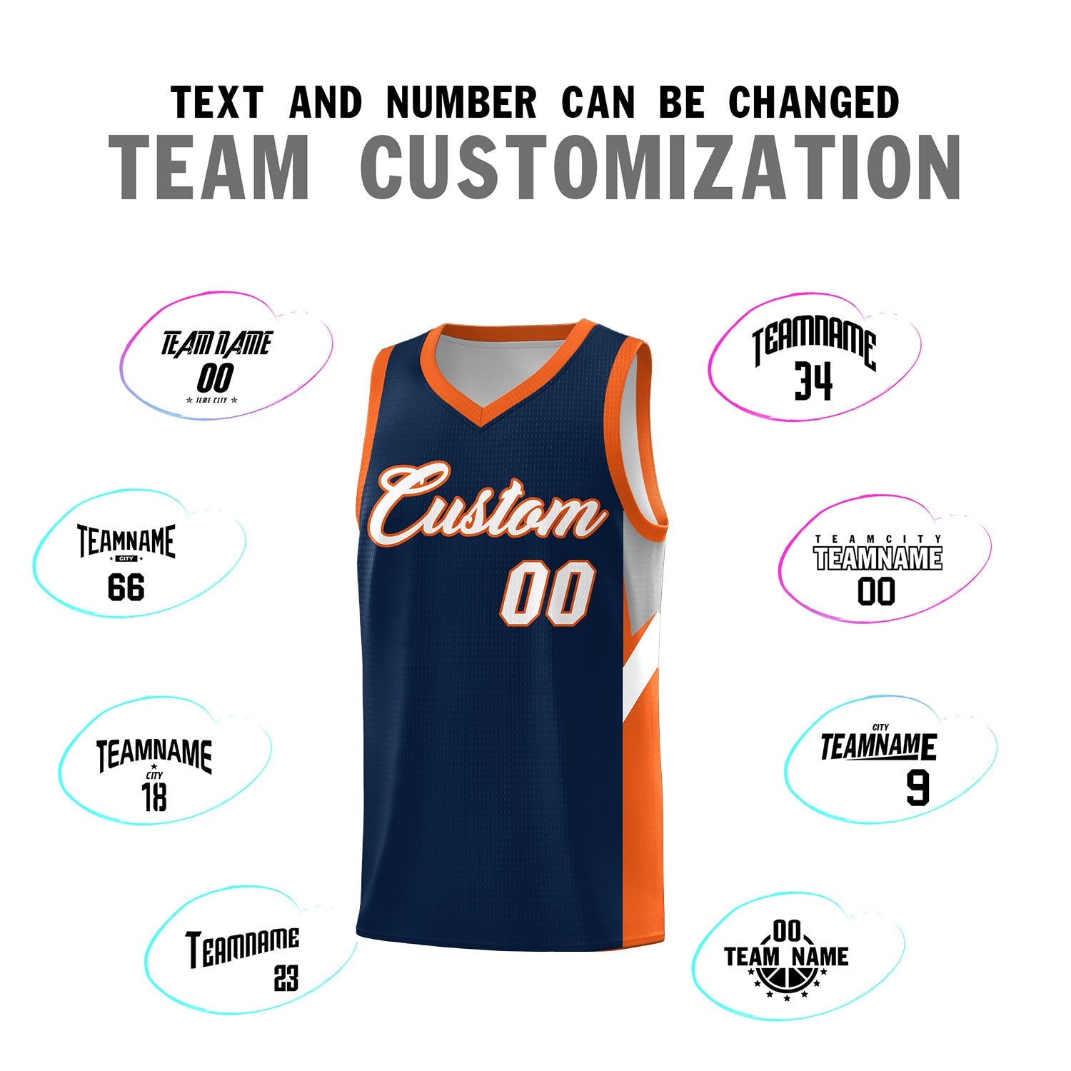 Custom Navy Orange Side Design Sets Sports Uniform Basketball Jersey