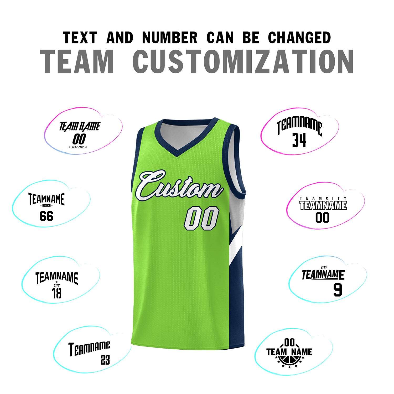 Custom Neon Green Navy Side Design Sets Sports Uniform Basketball Jersey