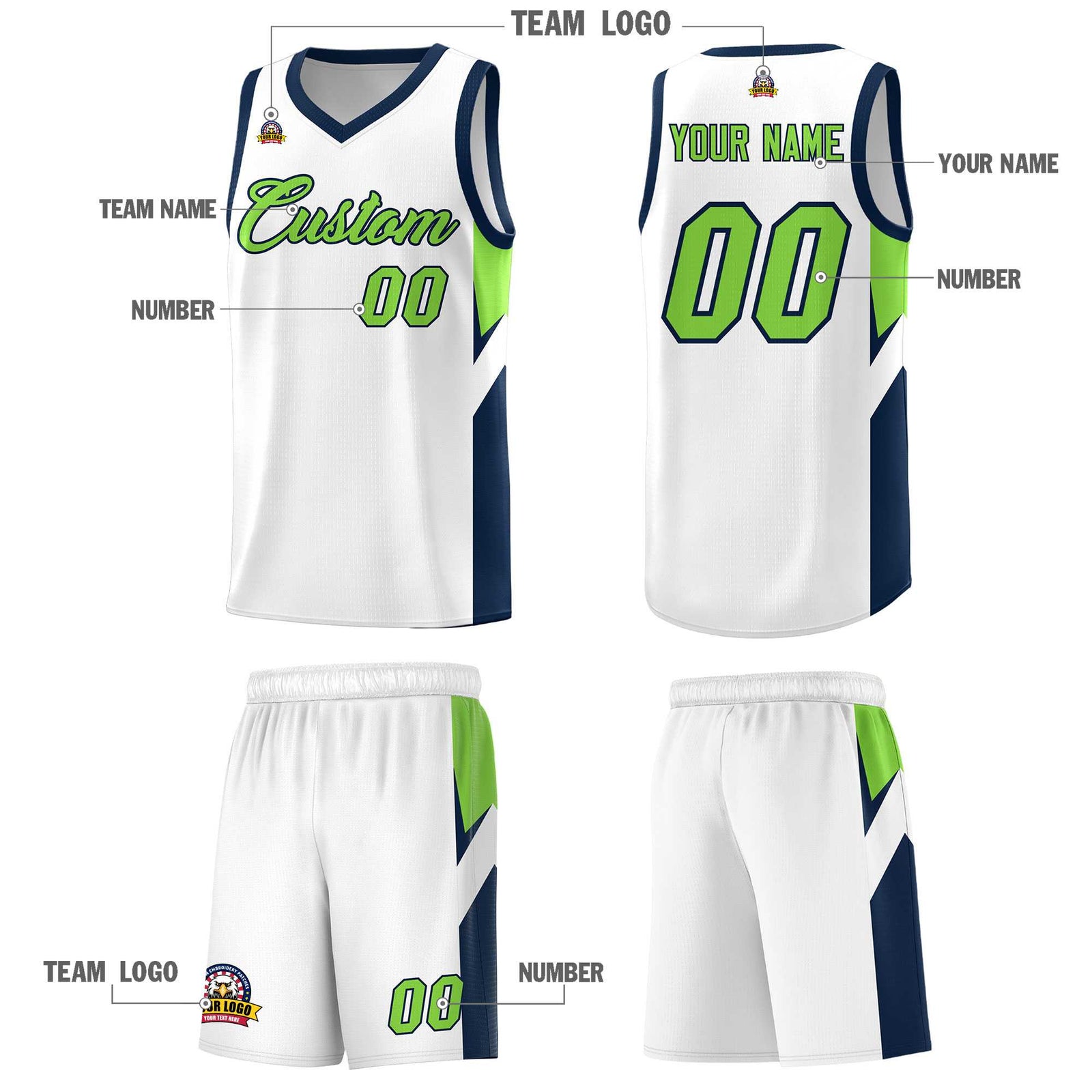 Custom White Navy Side Design Sets Sports Uniform Basketball Jersey