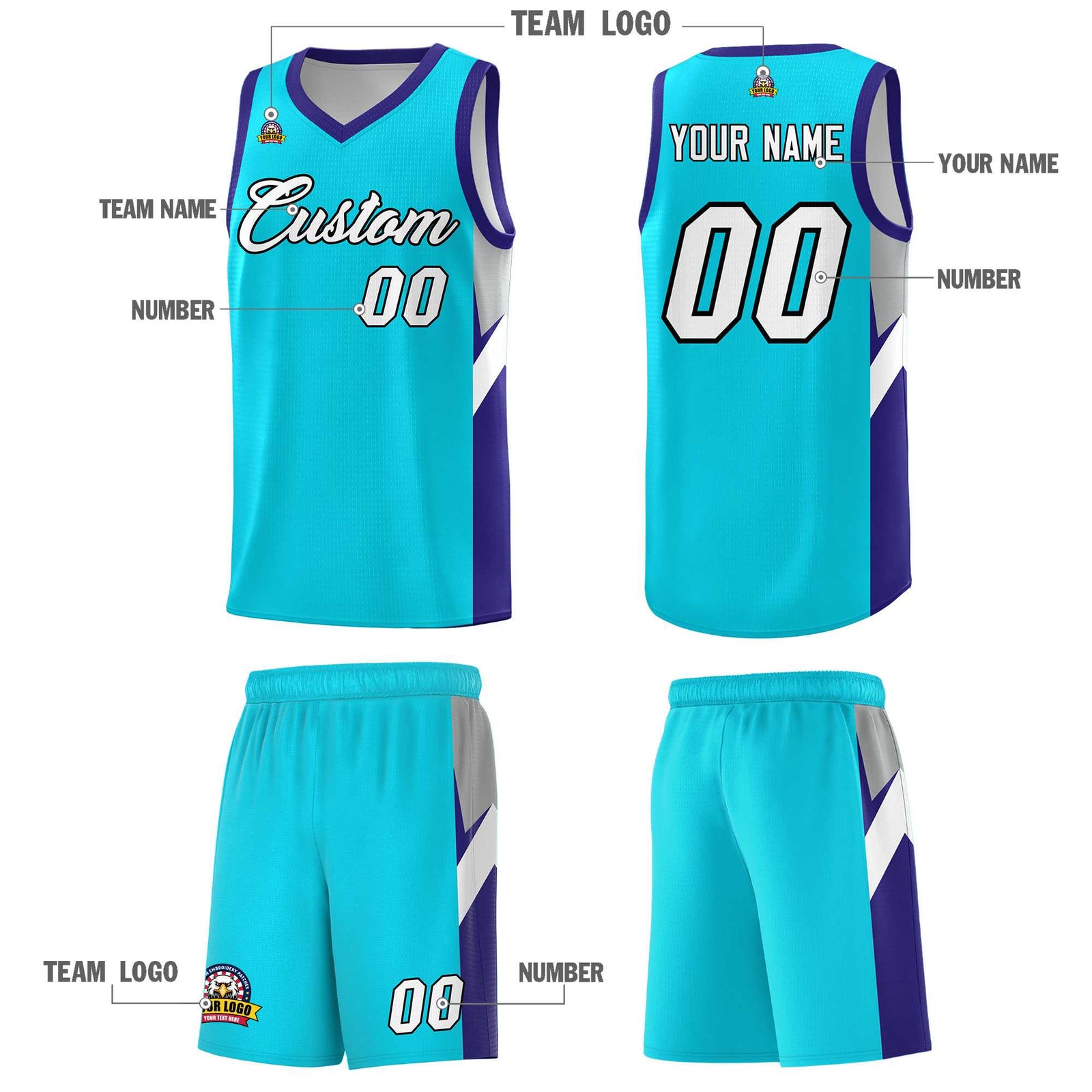 Custom Sky Blue Royal Side Design Sets Sports Uniform Basketball Jersey