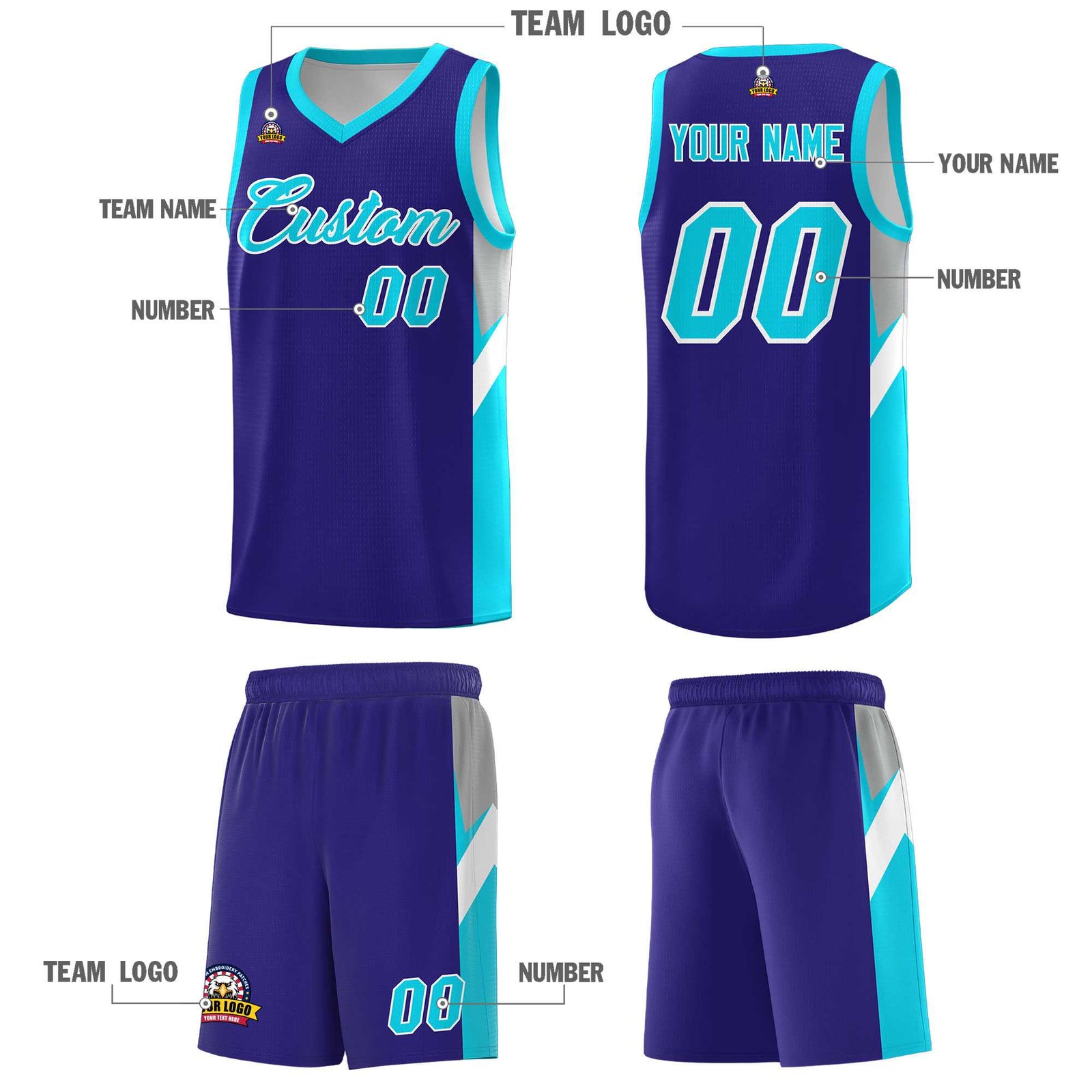 Custom Royal Sky Blue Side Design Sets Sports Uniform Basketball Jersey