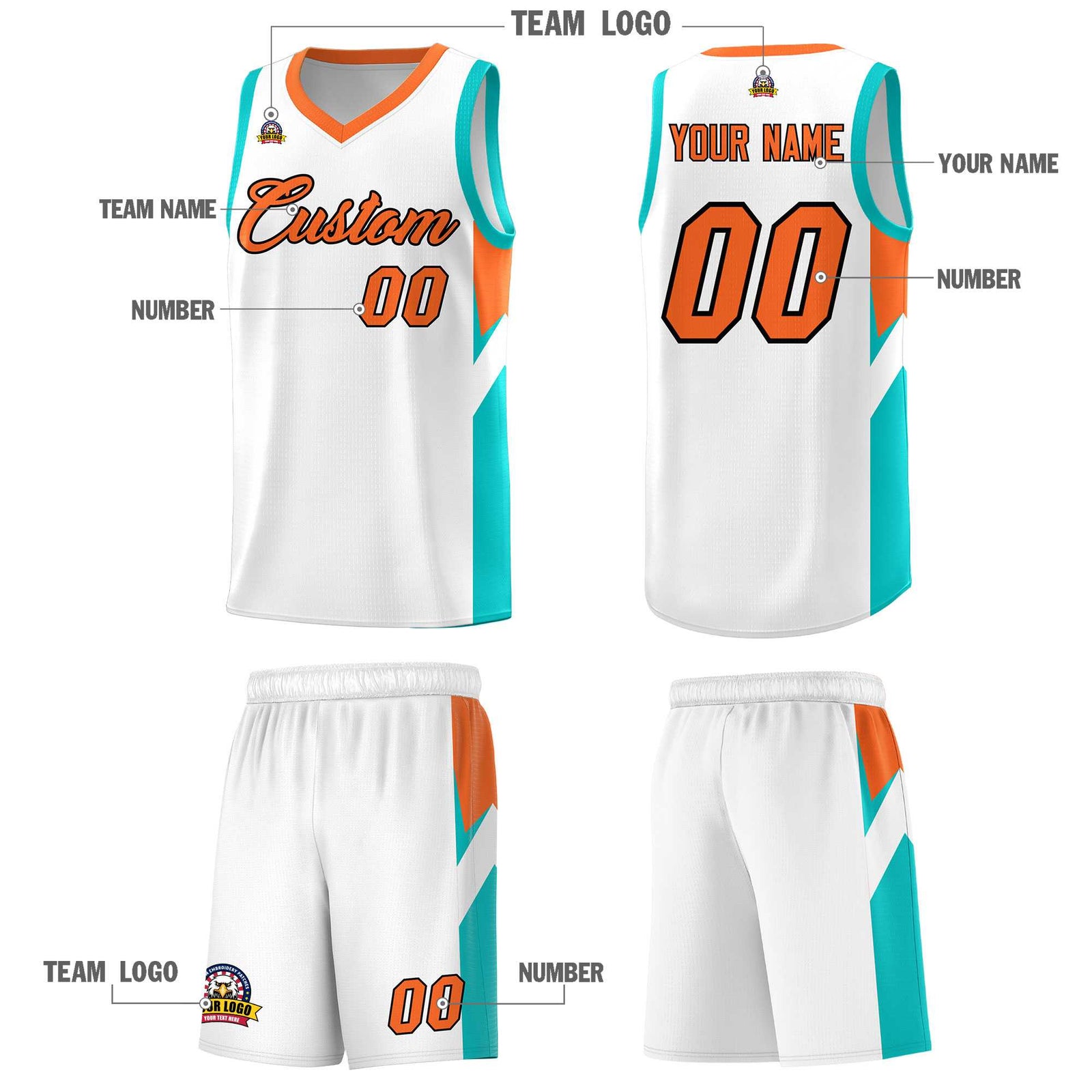 Custom White Orange Side Design Sets Sports Uniform Basketball Jersey