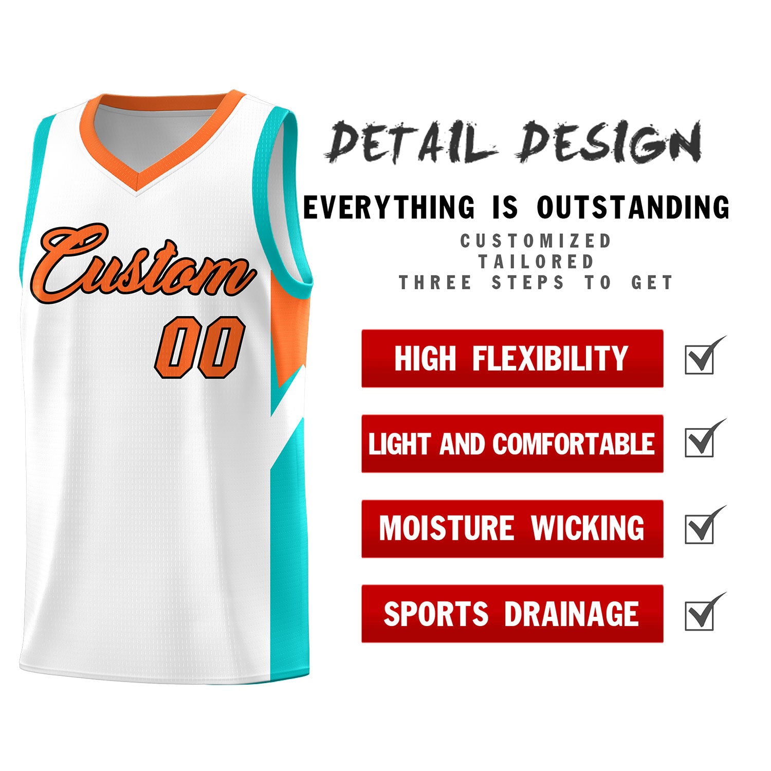 Custom White Orange Side Design Sets Sports Uniform Basketball Jersey