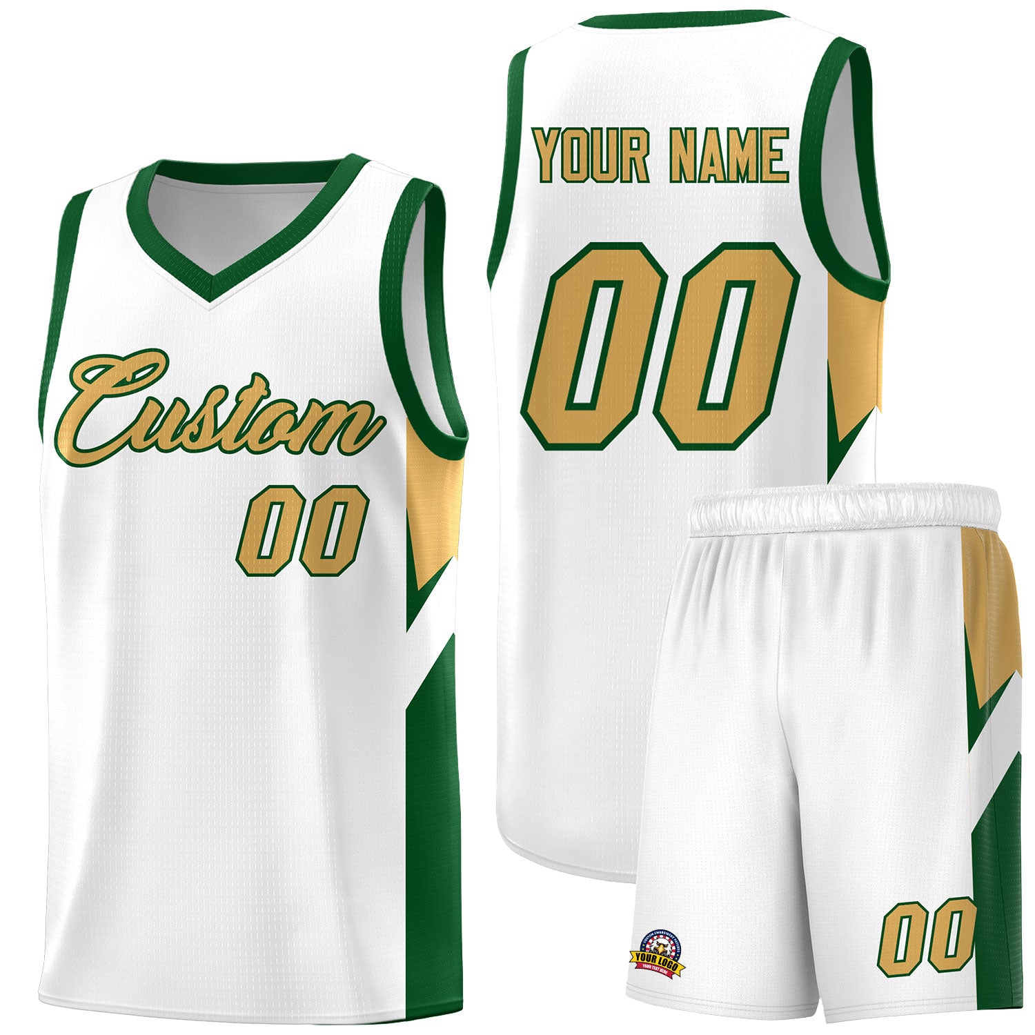Custom White Green Side Design Sets Sports Uniform Basketball Jersey