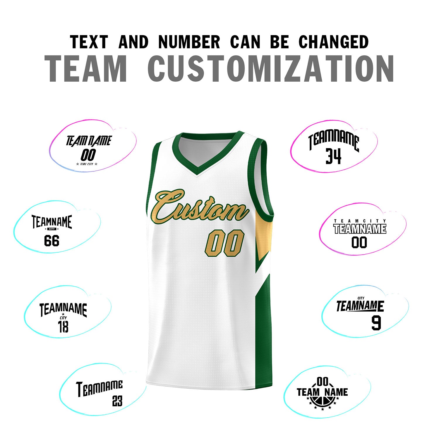 Custom White Green Side Design Sets Sports Uniform Basketball Jersey