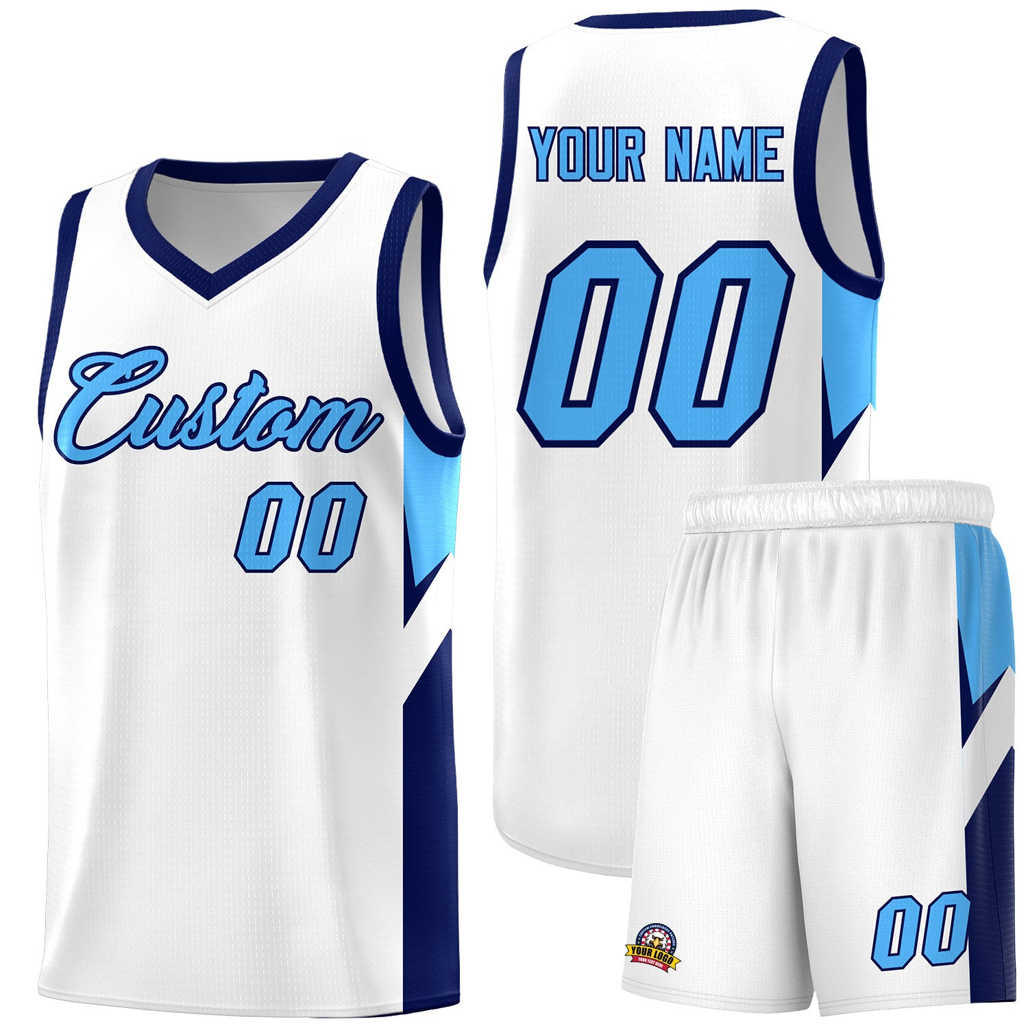 Custom White Navy Side Design Sets Sports Uniform Basketball Jersey