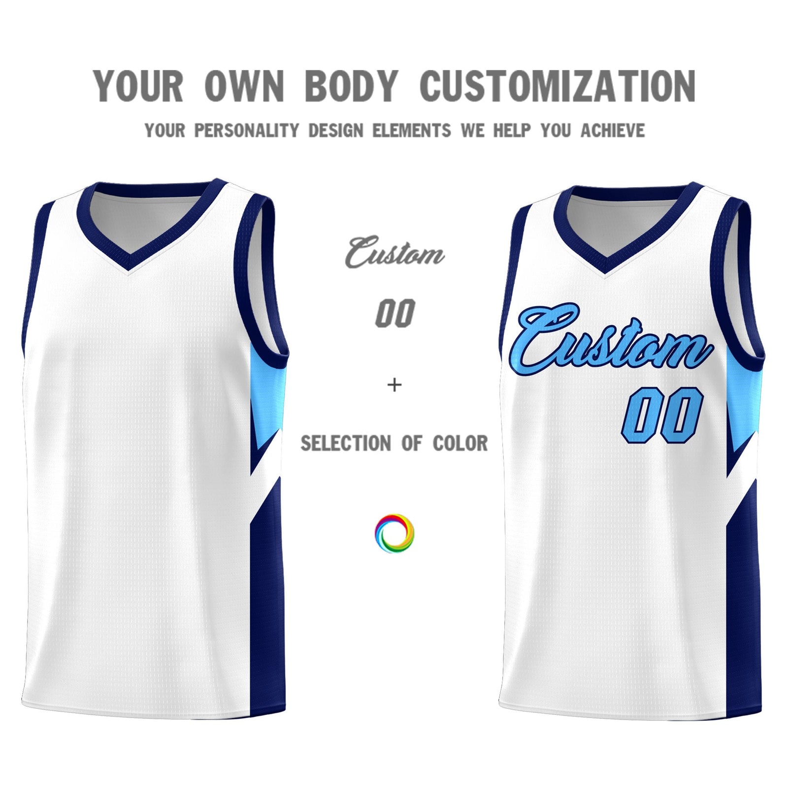 Custom White Navy Side Design Sets Sports Uniform Basketball Jersey