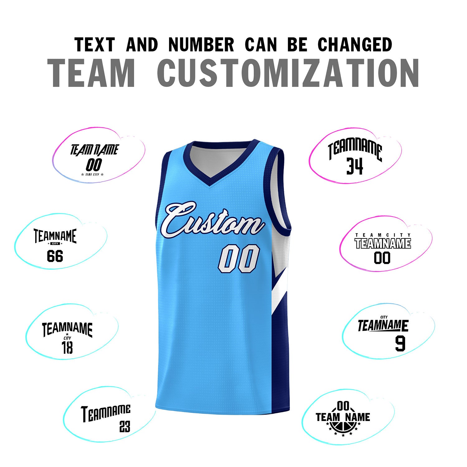 Custom Powder Blue Navy Side Design Sets Sports Uniform Basketball Jersey