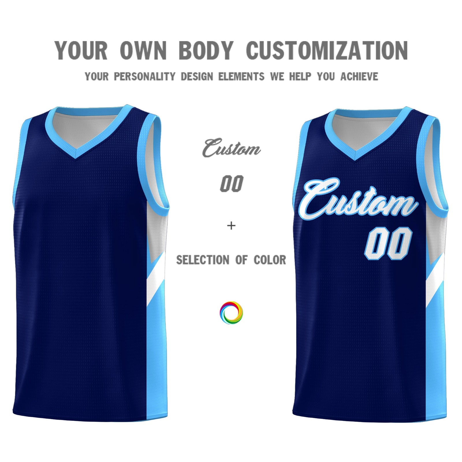 Custom Navy Powder Blue Side Design Sets Sports Uniform Basketball Jersey
