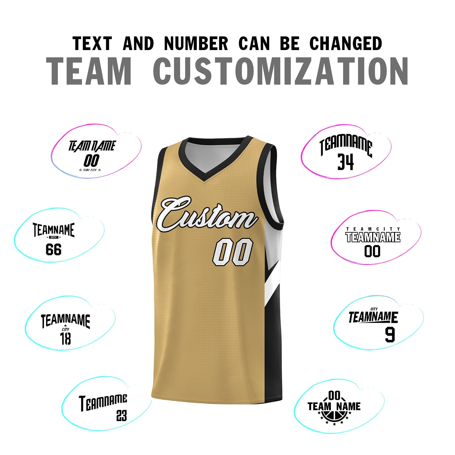 Custom Old Gold Black Side Design Sets Sports Uniform Basketball Jersey