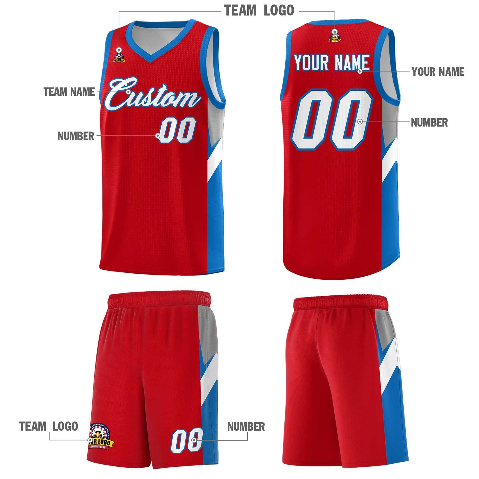 Custom Red Royal Side Design Sets Sports Uniform Basketball Jersey