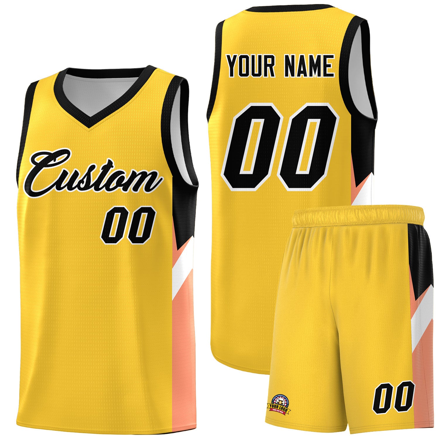 Custom Gold Black Side Design Sets Sports Uniform Basketball Jersey