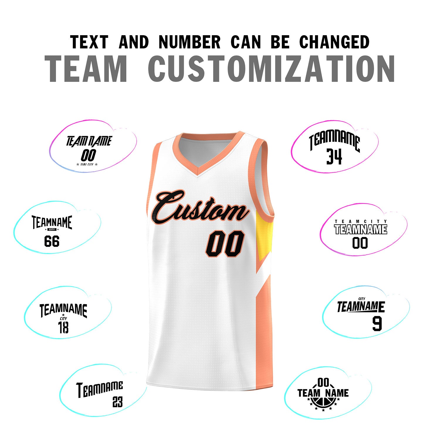 Custom White Orange Side Design Sets Sports Uniform Basketball Jersey