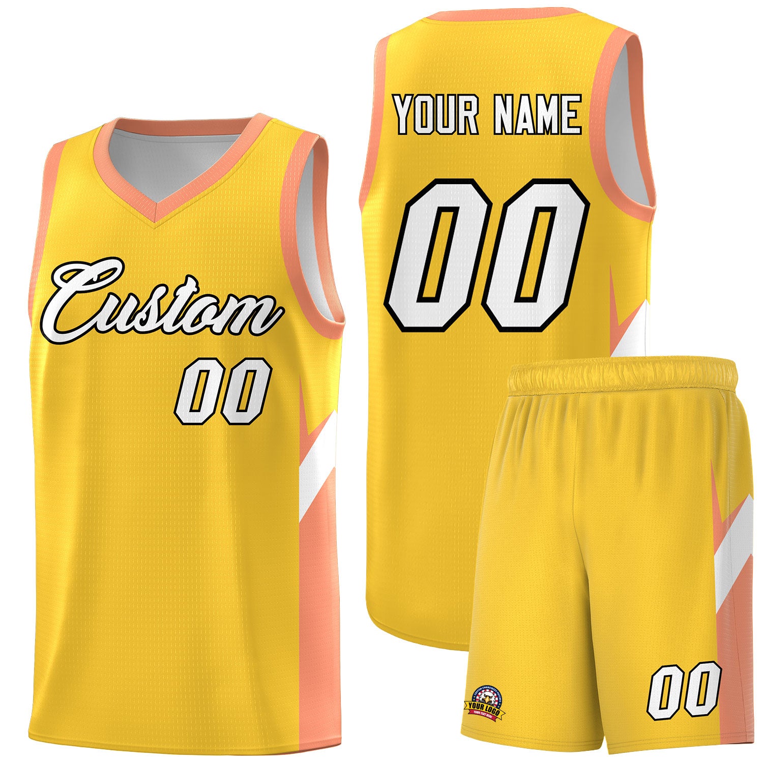 Custom Gold Orange Side Design Sets Sports Uniform Basketball Jersey