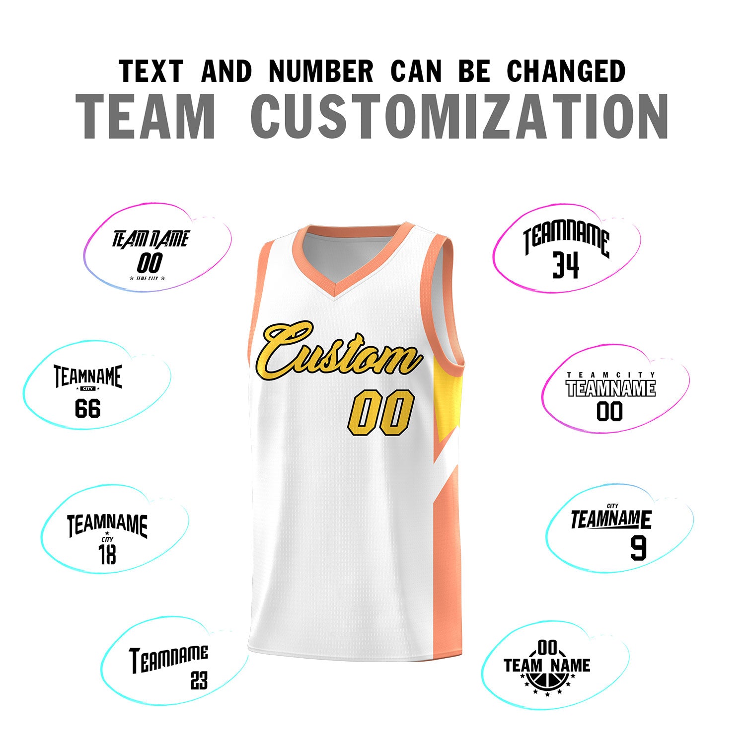 Custom White Orange Side Design Sets Sports Uniform Basketball Jersey