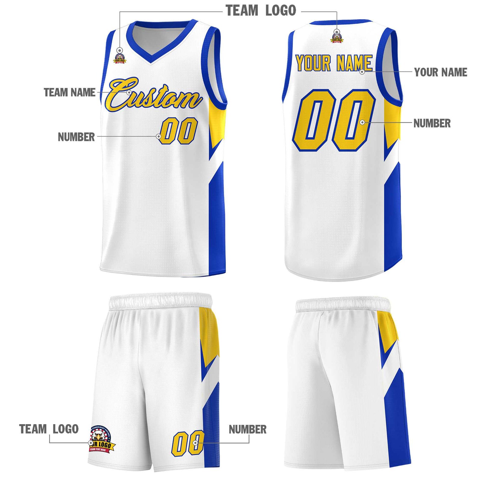 Custom White Royal Side Design Sets Sports Uniform Basketball Jersey