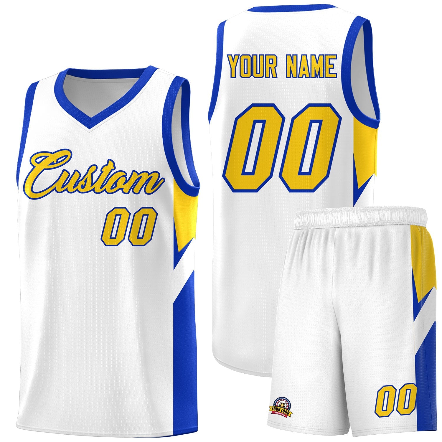 Custom White Royal Side Design Sets Sports Uniform Basketball Jersey
