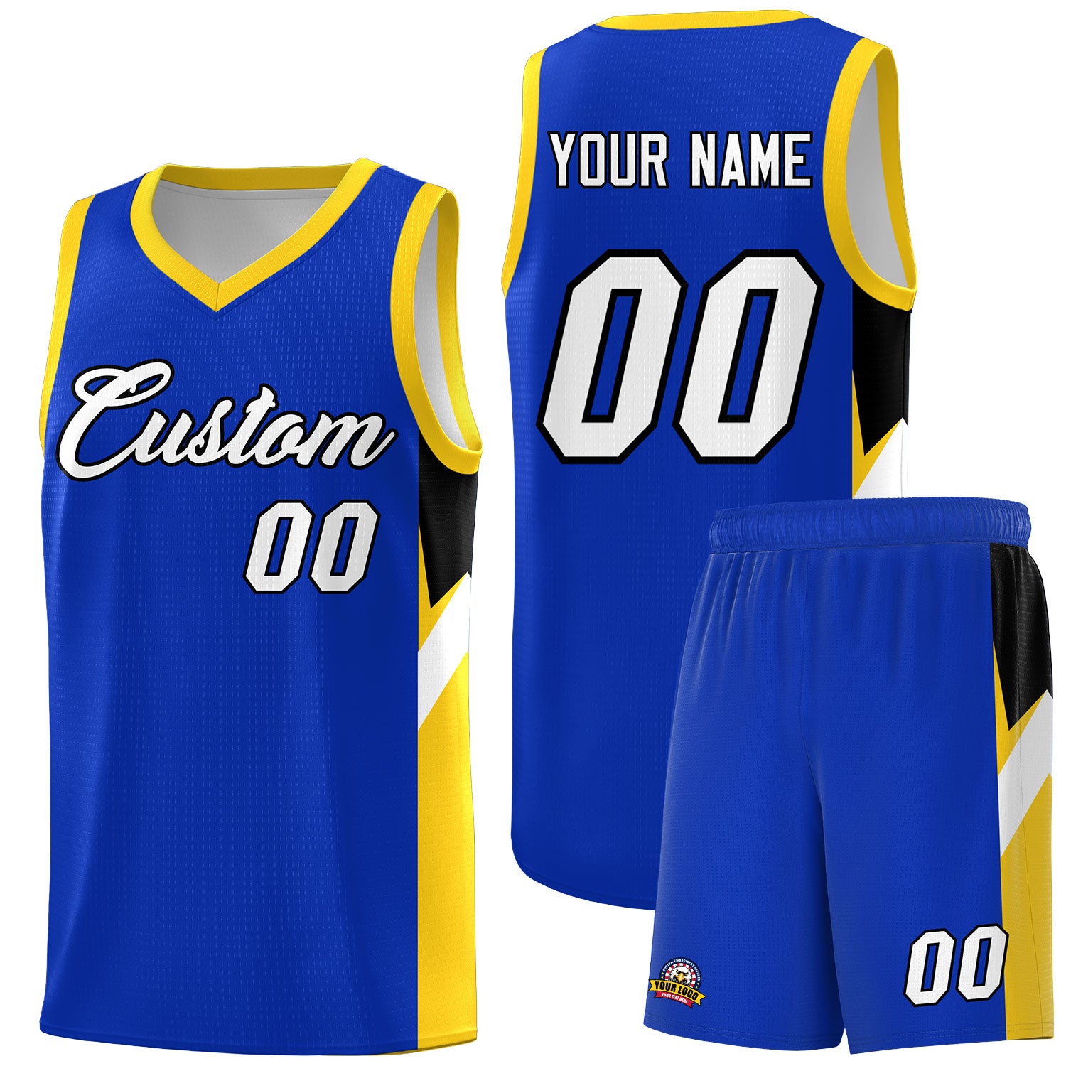 Custom Royal Gold Side Design Sets Sports Uniform Basketball Jersey
