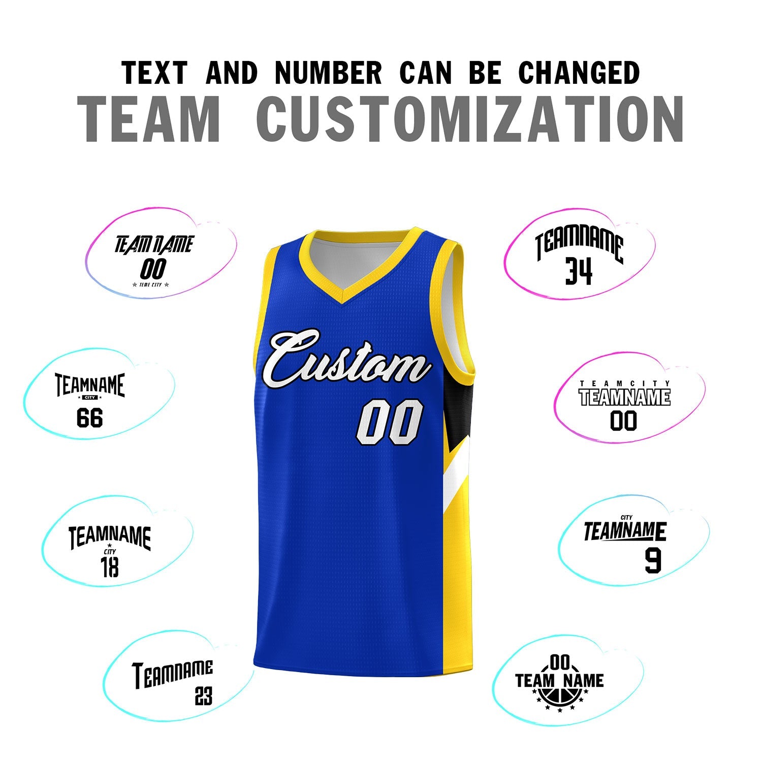 Custom Royal Gold Side Design Sets Sports Uniform Basketball Jersey