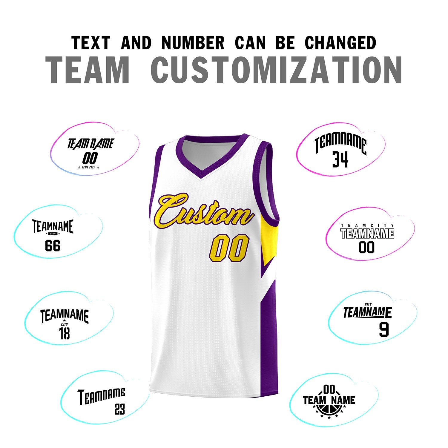 Custom White Purple Side Design Sets Sports Uniform Basketball Jersey