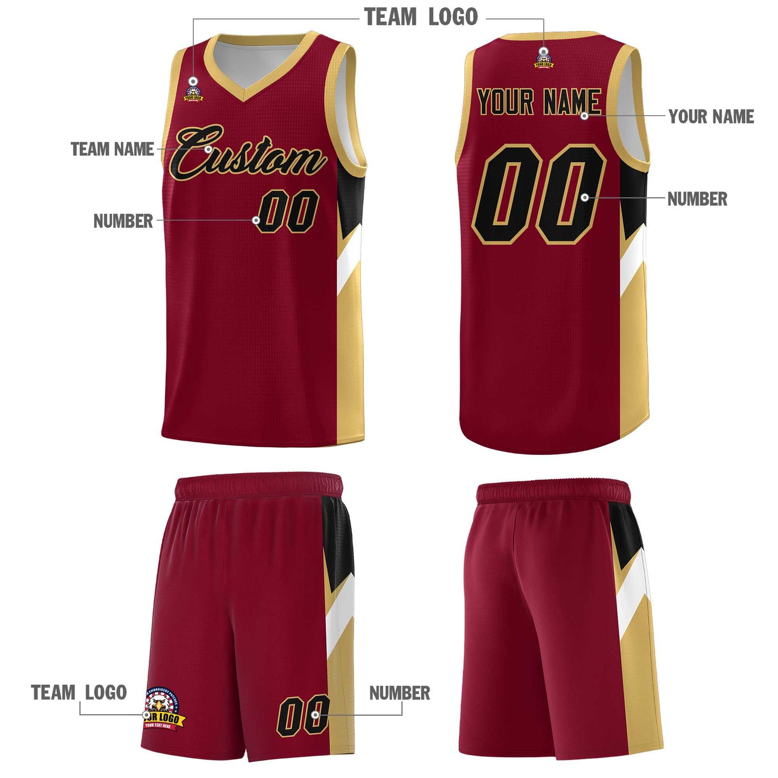 Custom Crimson Old Gold Side Design Sets Sports Uniform Basketball Jersey