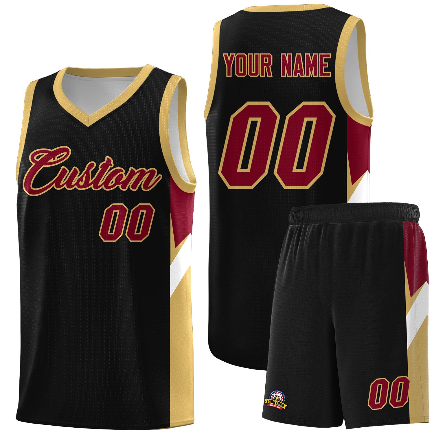 Custom Black Old Gold Side Design Sets Sports Uniform Basketball Jersey