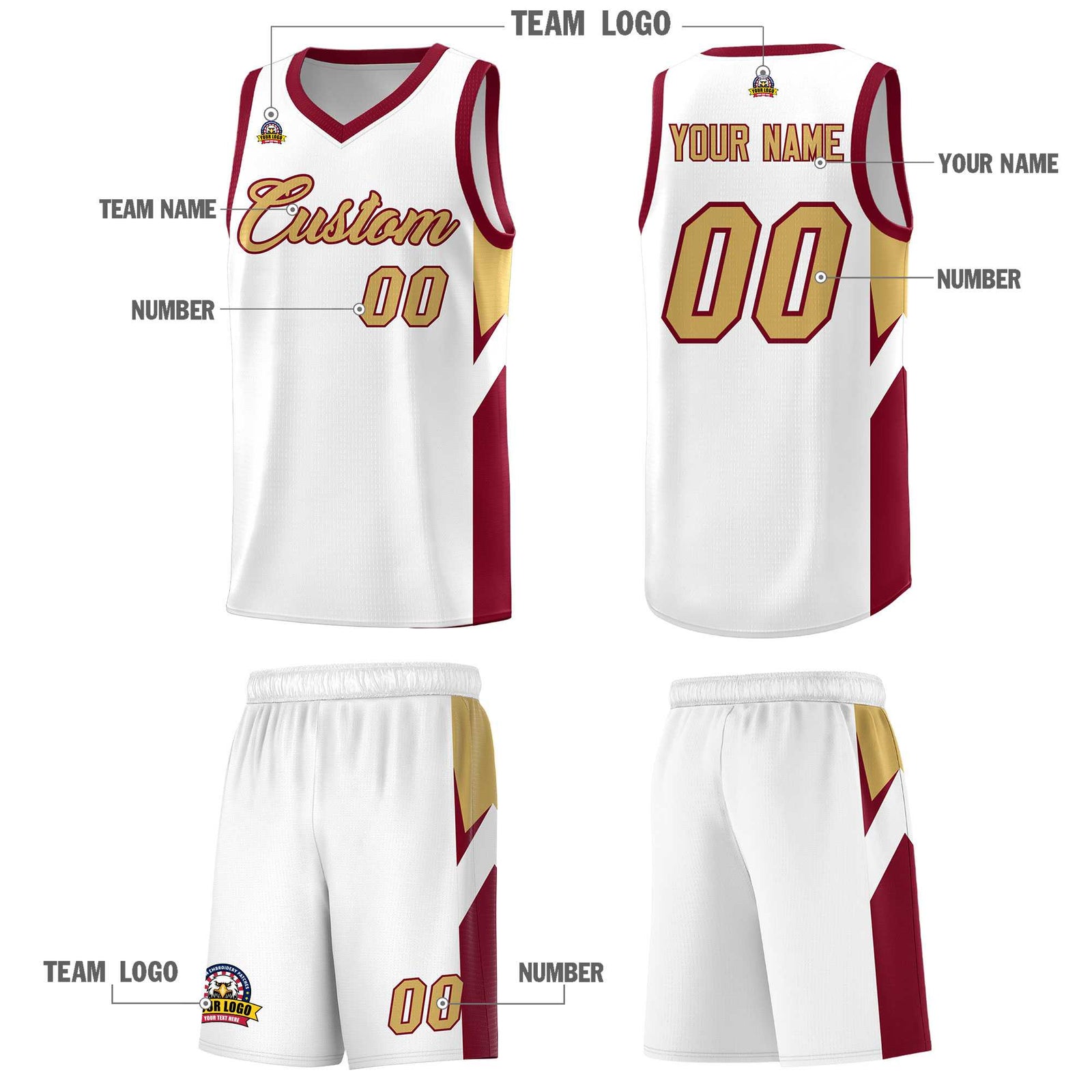 Custom White Crimson Side Design Sets Sports Uniform Basketball Jersey