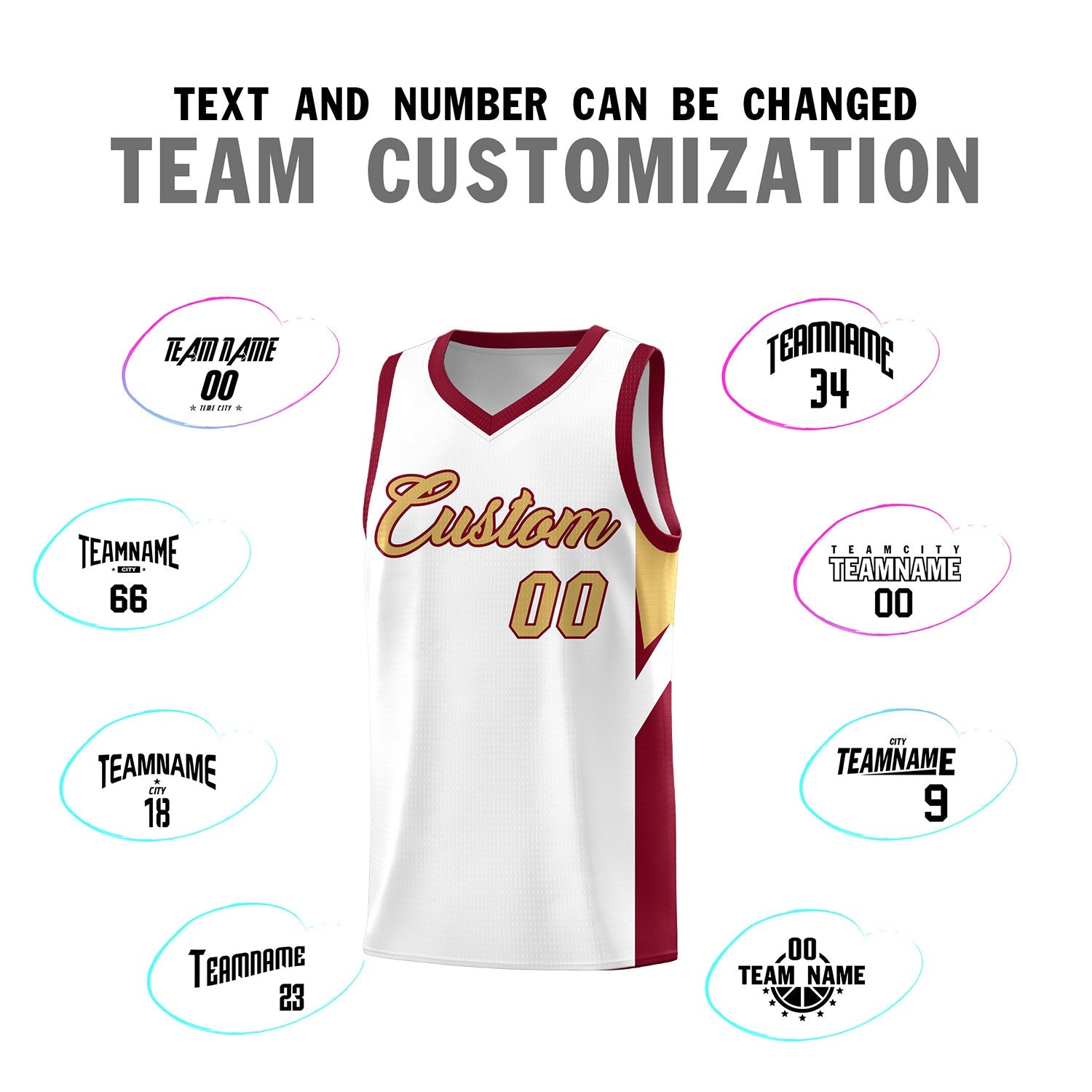 Custom White Crimson Side Design Sets Sports Uniform Basketball Jersey