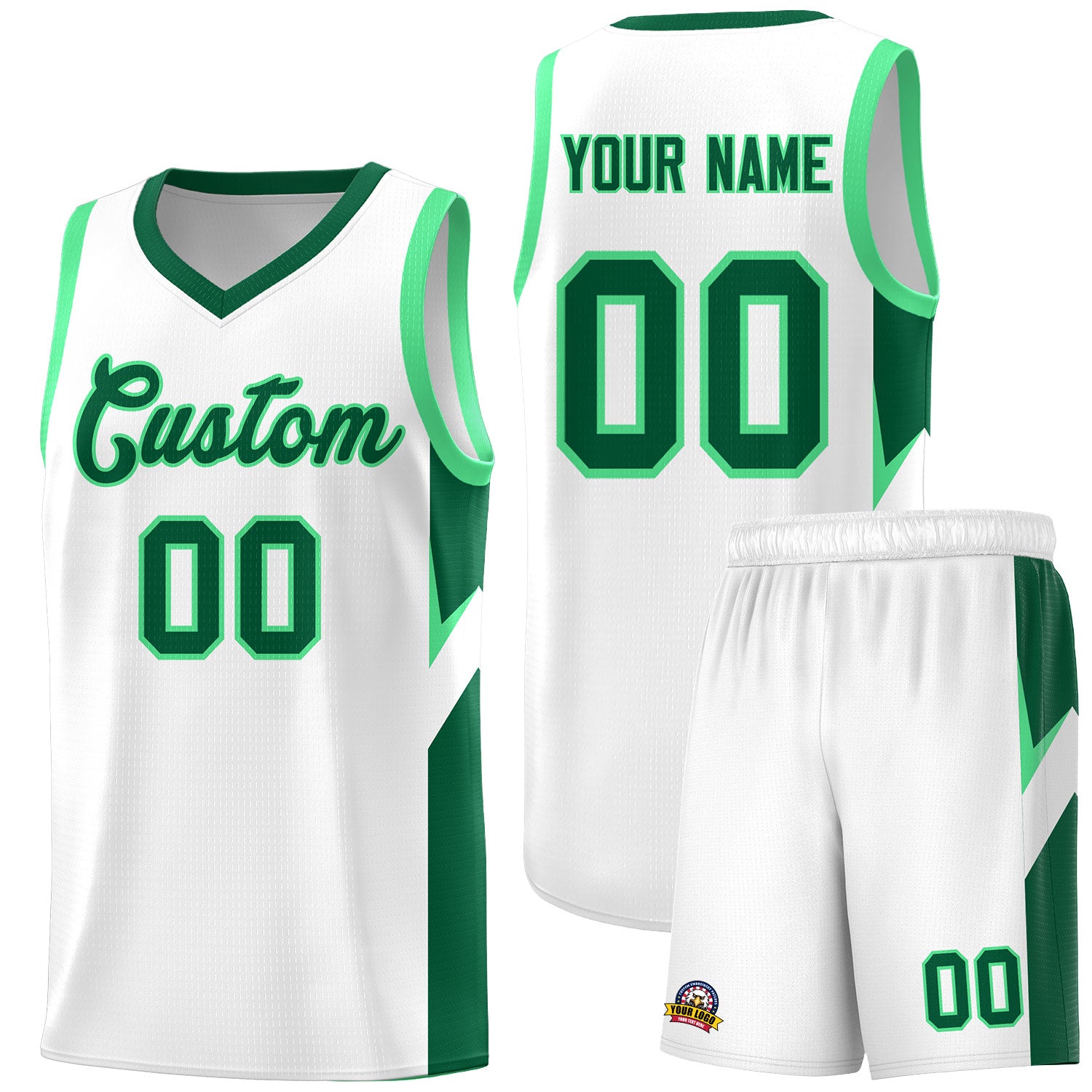 Custom White Kelly Green Side Design Sets Sports Uniform Basketball Jersey