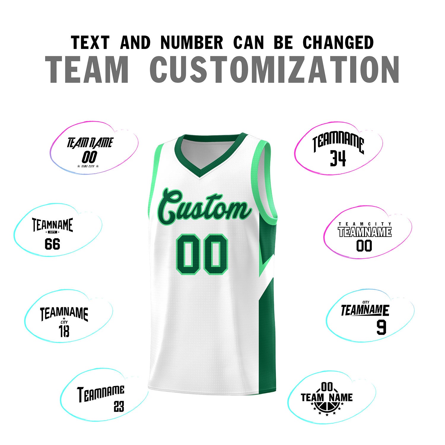 Custom White Kelly Green Side Design Sets Sports Uniform Basketball Jersey