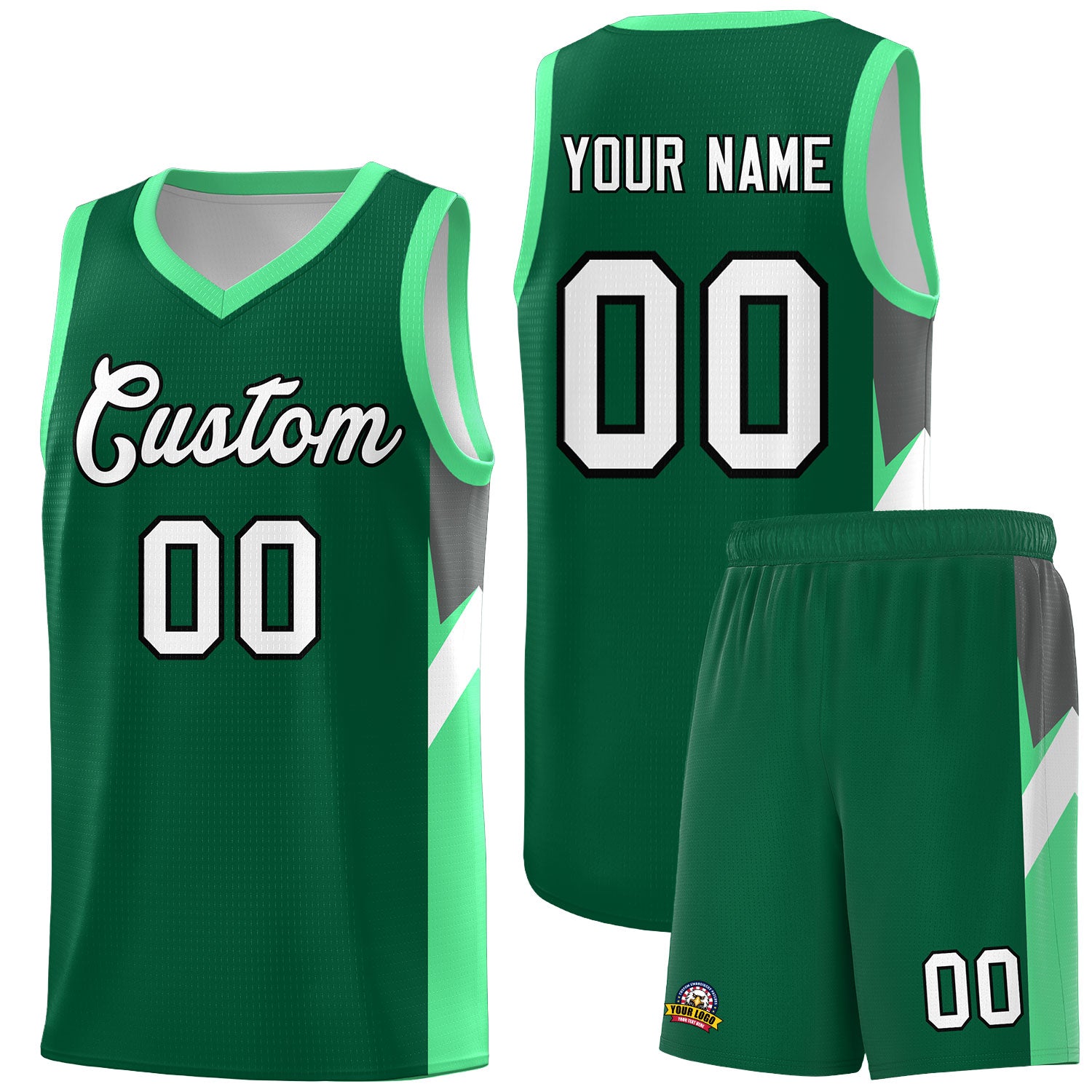 Custom Kelly Green Bright Green Side Design Sets Sports Uniform Basketball Jersey